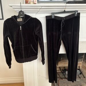 Juicy Couture Black Velour Zip Hoodie & Drawstring Pants Set